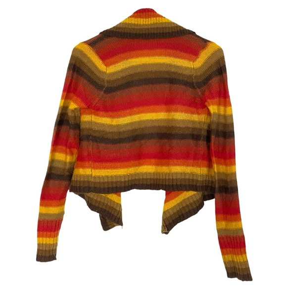Vintage 90s Crop Cardigan Sweater Womens Size Small Striped Retro Brown Red Tan - Picture 2 of 7
